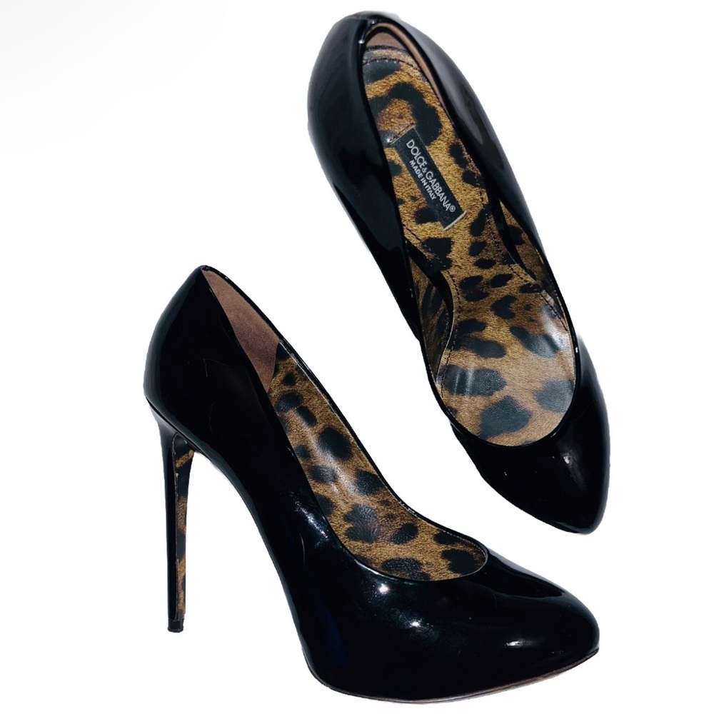 DOLCE & GABBANA patent leather platform heels stiletto pump in black 38.5 or 8.5